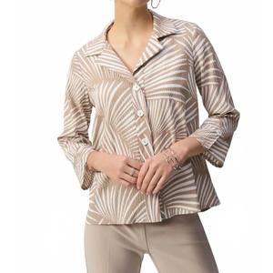 NEW JOSEPH RIBKOFF tropical print textured trapeze jacket in dune/vanilla